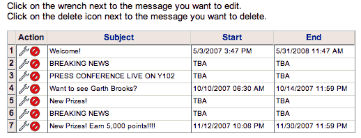 Screenshot of the message manager